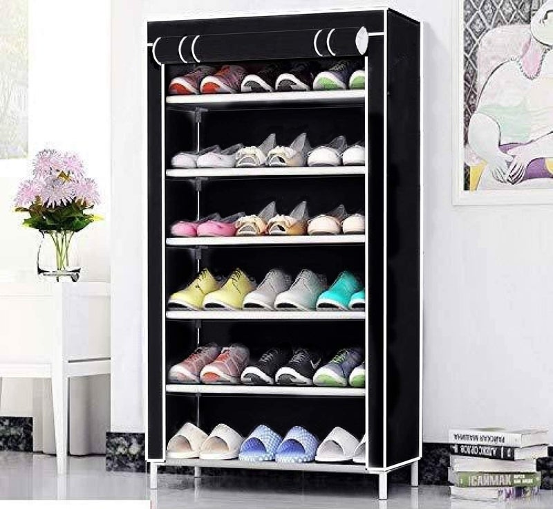 Ebee Iron Collapsible Shoe Rack (Black, 6 Shelves) 58 x 28 x 110 Centimeters - Image 1