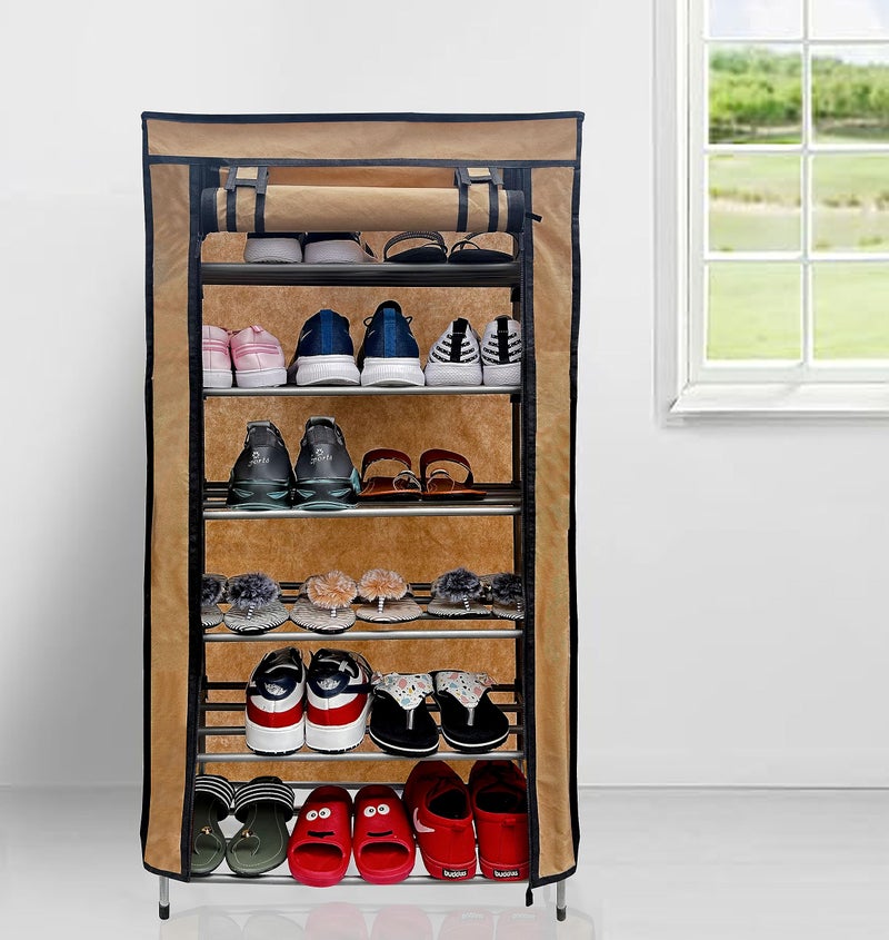 SANAMSTORE Metal 6 Tier Rack Shoe/Clothes/books stand Rack with cover for home (Need to Be Assemble - DIY) -Beige, Cm - Image 1