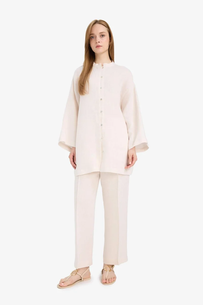DeFacto Linen Straight Fit Flexible Waisted Trousers