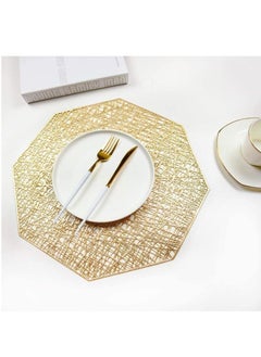 AIWANTO 6 Pieces Octagonal Design Golden Non-slip Decorative Vinyl Placemats Washable Accent Table Mats  - Image 4