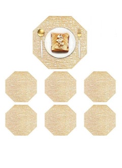 AIWANTO 6 Pieces Octagonal Design Golden Non-slip Decorative Vinyl Placemats Washable Accent Table Mats  - Image 1