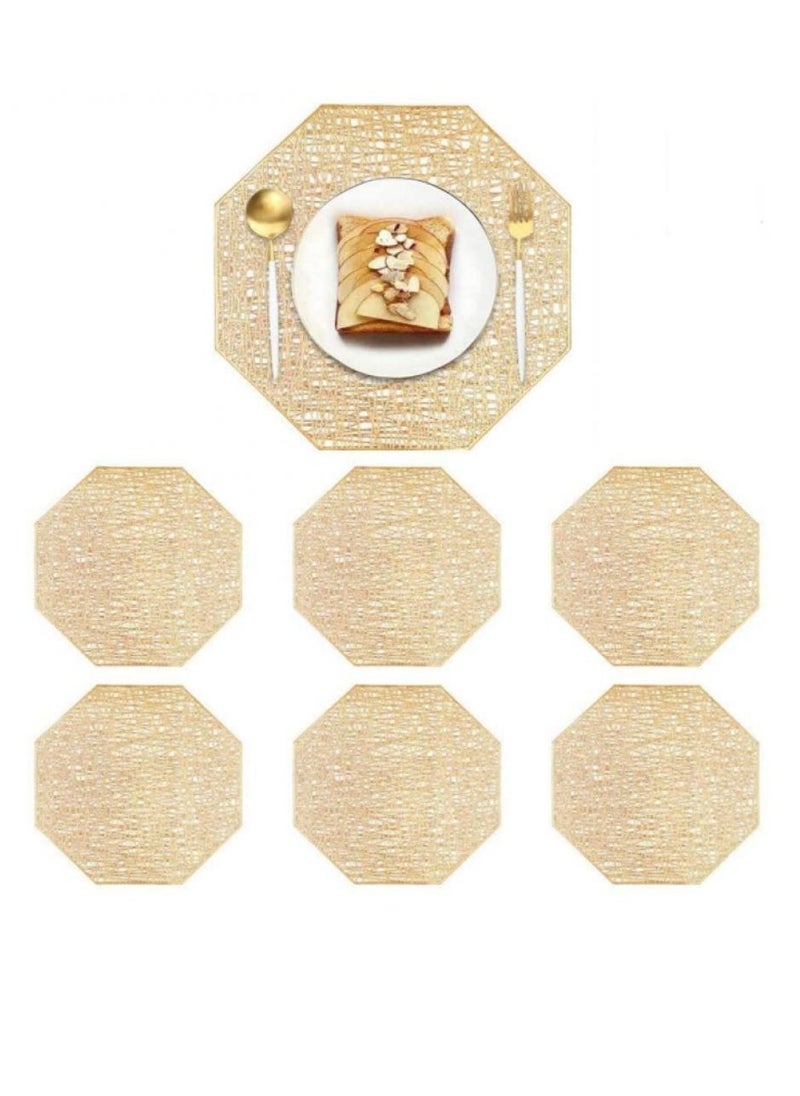 AIWANTO 6 Pieces Octagonal Design Golden Non-slip Decorative Vinyl Placemats Washable Accent Table Mats  - Image 1