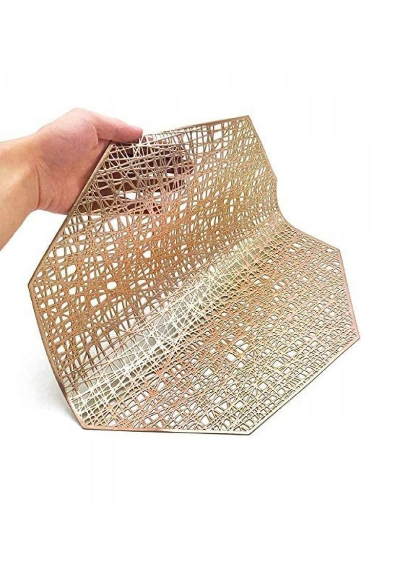 AIWANTO 6 Pieces Octagonal Design Golden Non-slip Decorative Vinyl Placemats Washable Accent Table Mats  - Image 2