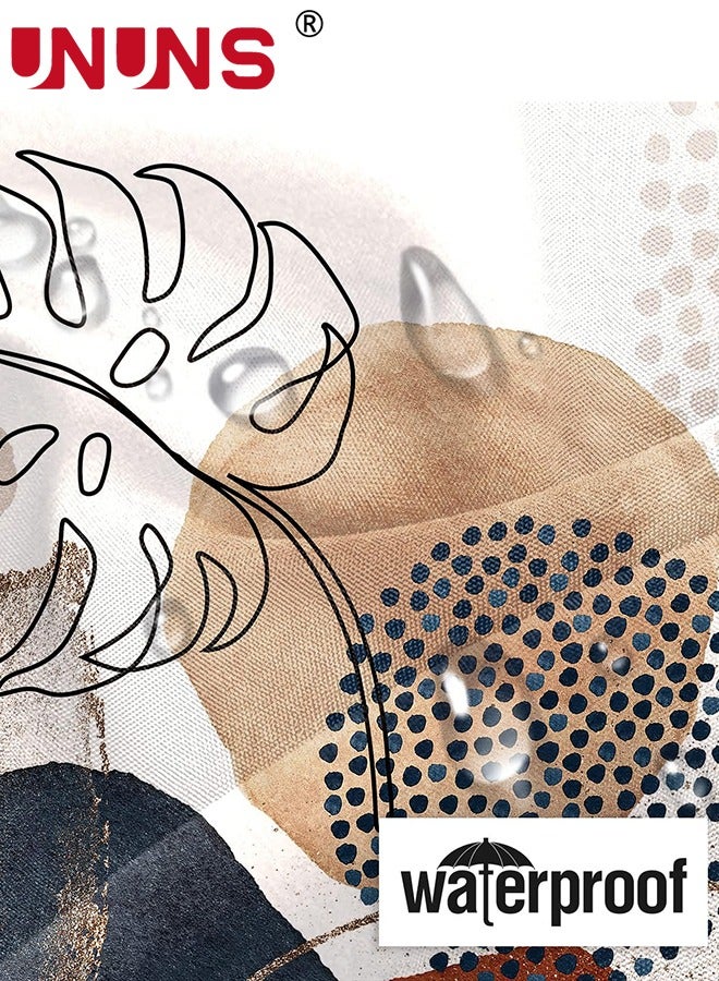 UNUNS ستارة حمام بوهو، مجردة في منتصف القرن ملونة وحديثة بأوراق هندسية نباتية، ستارة حمام أنيقة محايدة مقاومة للماء مع قماش خطاف، 180 × 180 سم - Image 4