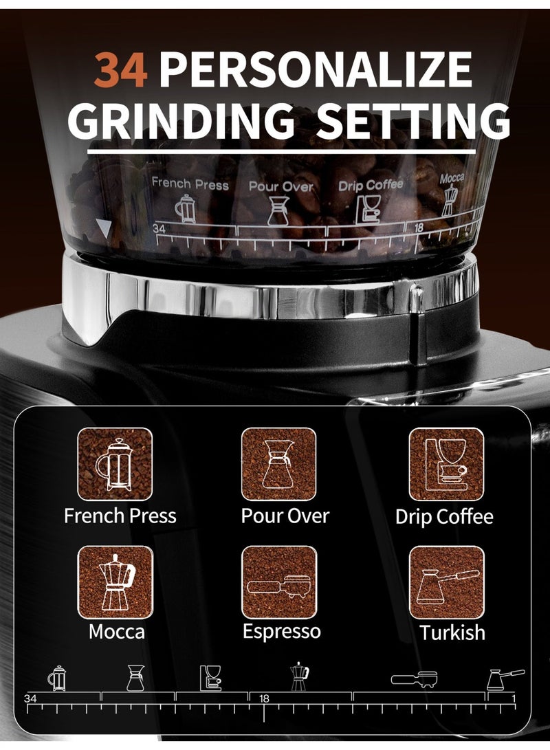 بريتيل V60 مطحنة قهوة كهربائية مخروطية الشكل بسعة 1-8 أكواب 34 قابلة للتعديل لقهوة الإسبريسو التركية V60 للاستخدام المنزلي والمكتب وركن القهوة - Image 2