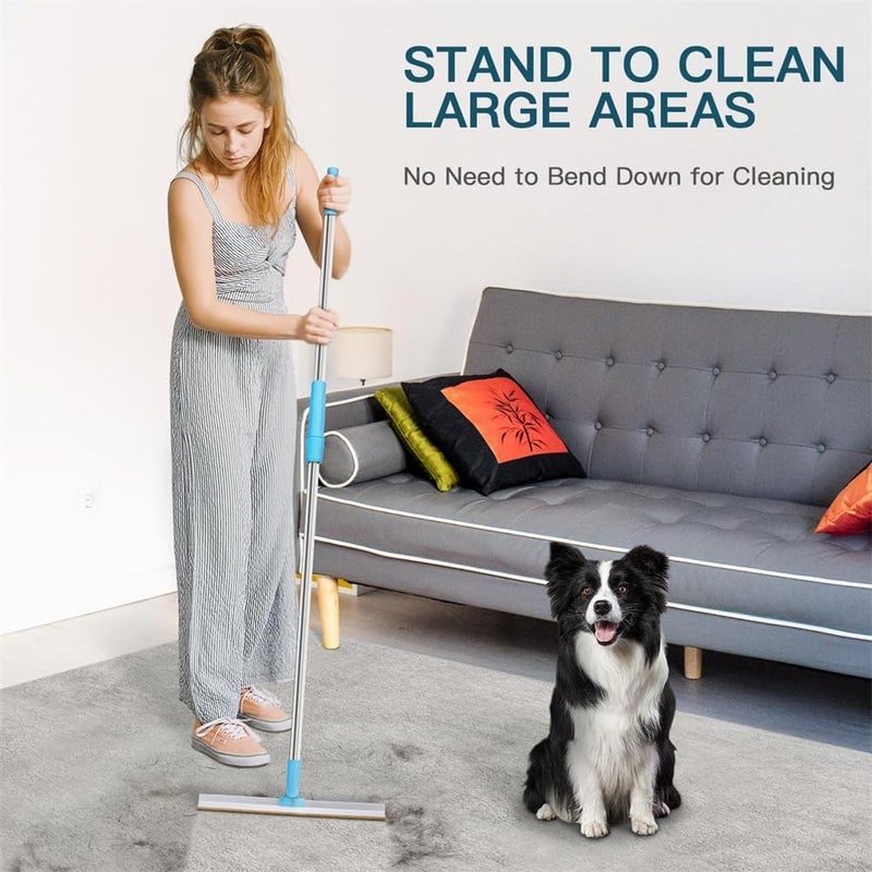 KASTWAVE Pet Hair Remover for Carpet, 3Pcs Pet Hair Removal Tool with Telescopic 55" Handle Carpet Rug Rake for Dog Cat Hair Removal with 180° Rotation Carpet Scraper, Pet Hair Removal Broom - Image 2