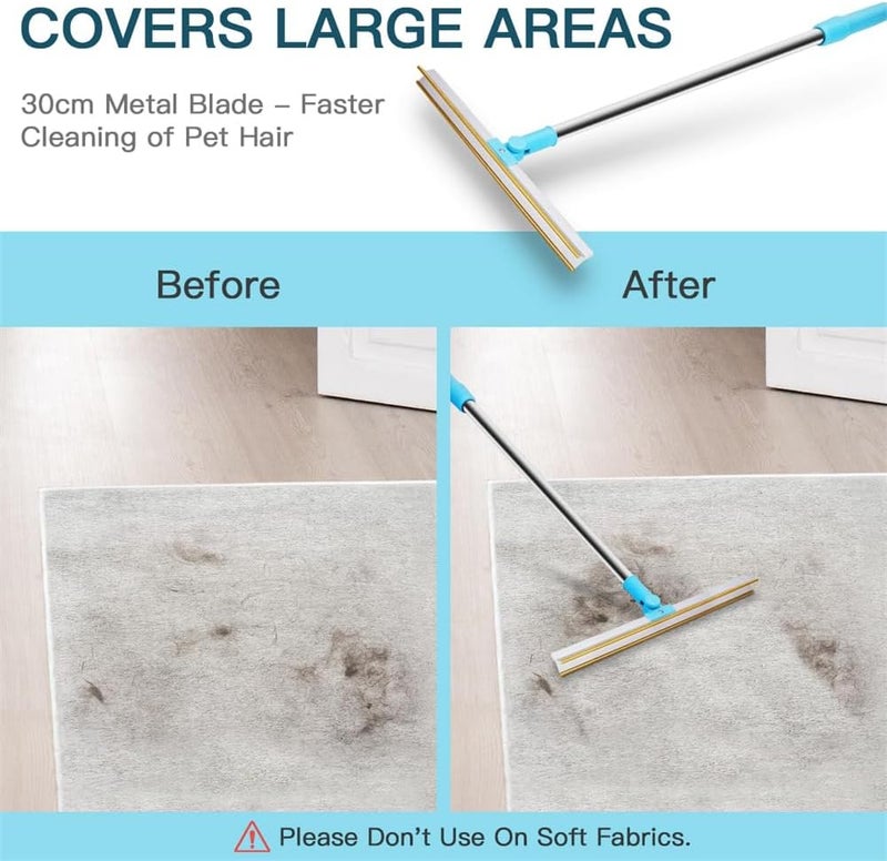 KASTWAVE Pet Hair Remover for Carpet, 3Pcs Pet Hair Removal Tool with Telescopic 55" Handle Carpet Rug Rake for Dog Cat Hair Removal with 180° Rotation Carpet Scraper, Pet Hair Removal Broom - Image 5