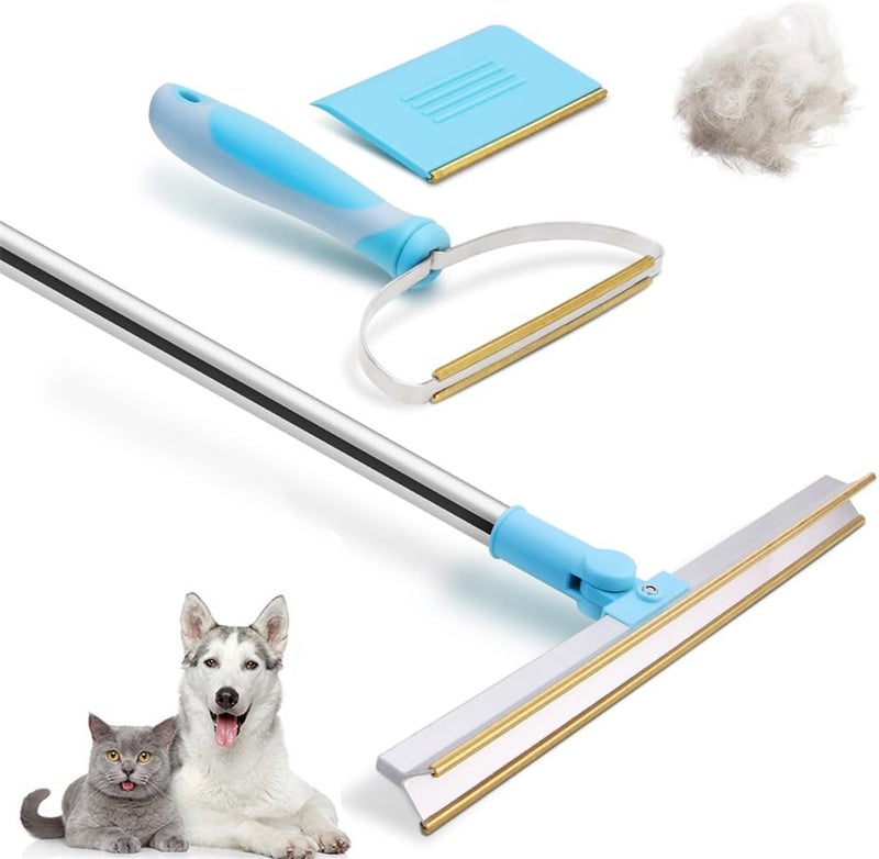 KASTWAVE Pet Hair Remover for Carpet, 3Pcs Pet Hair Removal Tool with Telescopic 55" Handle Carpet Rug Rake for Dog Cat Hair Removal with 180° Rotation Carpet Scraper, Pet Hair Removal Broom - Image 1