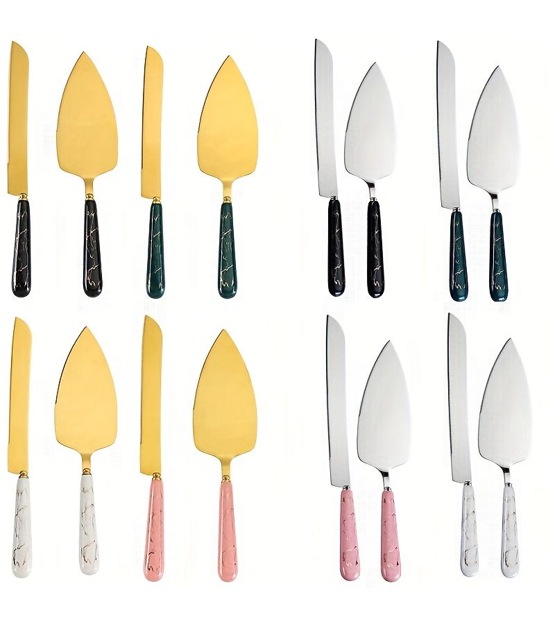 Silvery Pink Stainless Steel Cake Server And Cutlery Set With Pearl Ceramic Handle Multi Function Kitchen Utensils For Wedding Birthday Party Graduation - Image 2
