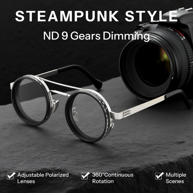 FEISEDY Adjustable Tint Aviator Polarized Sunglasses, 1-9 Gear Manual Dimming, Steampunk Round ND Filter Lenses UV400 B0319 - Image 4