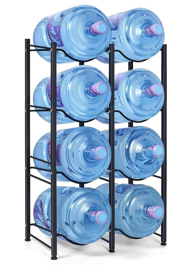 RollsTimi  5 Gallon Water Bottle Holder, 4 Tiers Black Double Row Heavy Duty Water Cooler Jug Rack, Water Rack with 8 Slots for Home Kitchen - Image 1