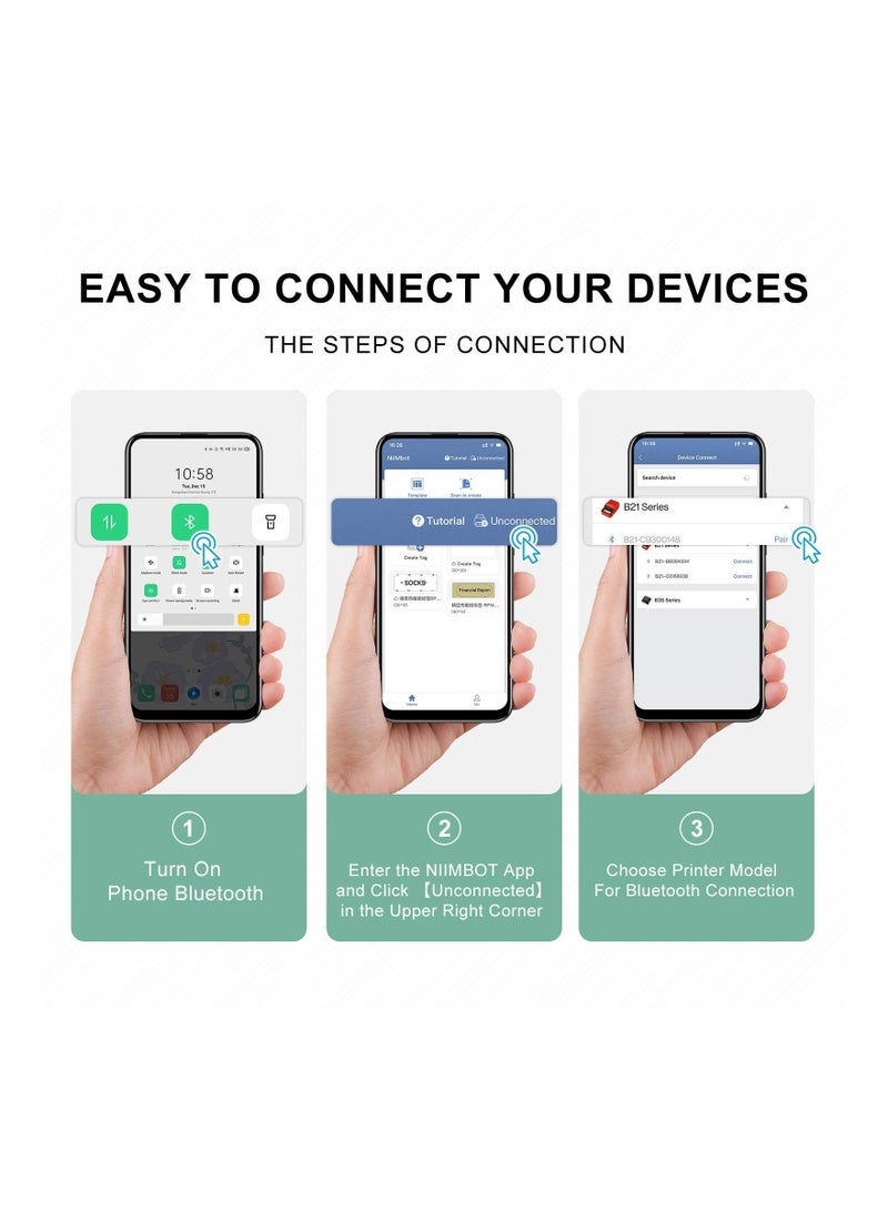 Label Printer Label Maker Machine with 1 Roll Free Tape B21 Vintage 2 inches Width Business Thermal Label Printer Price Gun Shipping Label Tag Writer for Home Office Commercial Use (Green) - Image 3