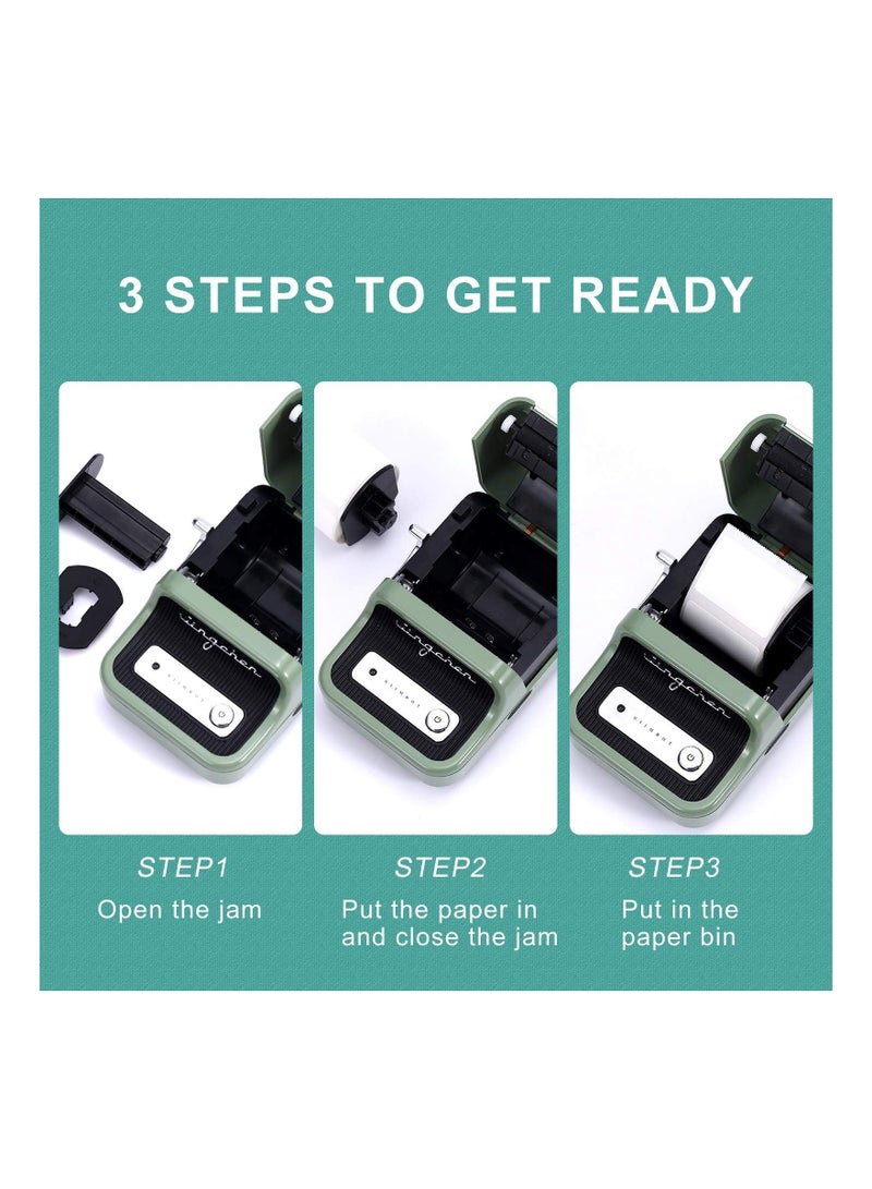 Label Printer Label Maker Machine with 1 Roll Free Tape B21 Vintage 2 inches Width Business Thermal Label Printer Price Gun Shipping Label Tag Writer for Home Office Commercial Use (Green) - Image 2