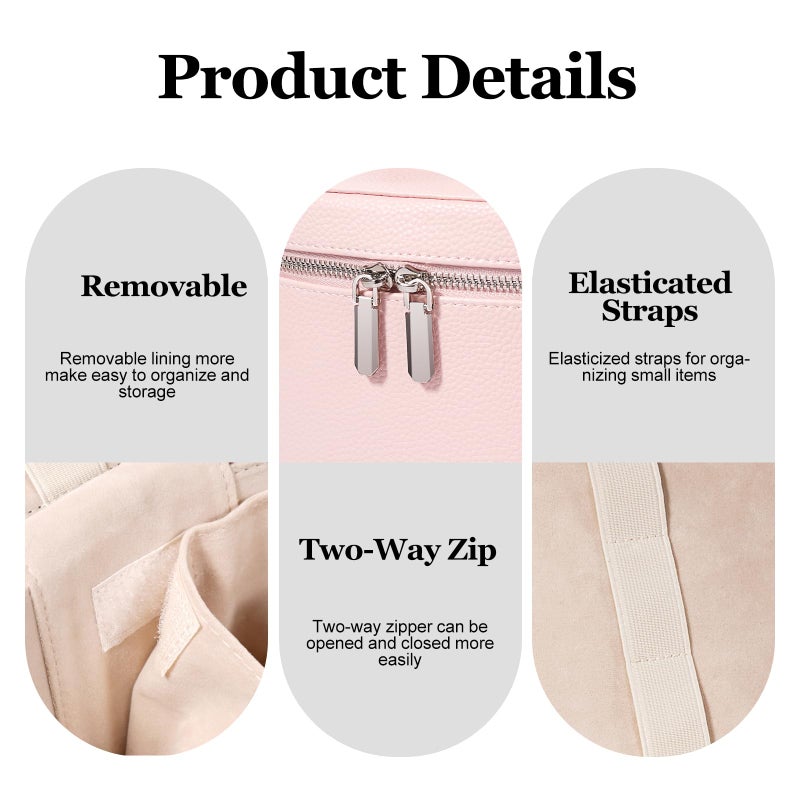 idoltimes Cosmetic Case, Leather Makeup Bag, Portable Handheld Makeup Case, Detachable Compartments - Image 5
