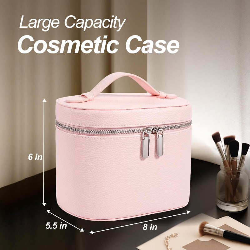 idoltimes Cosmetic Case, Leather Makeup Bag, Portable Handheld Makeup Case, Detachable Compartments - Image 2