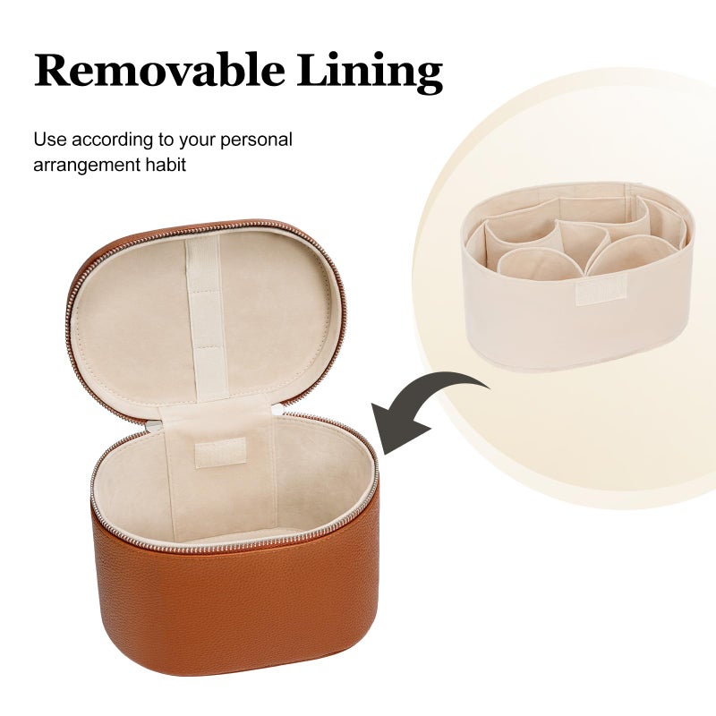 idoltimes Cosmetic Case, Leather Makeup Bag, Portable Handheld Makeup Case, Detachable Compartments - Image 3