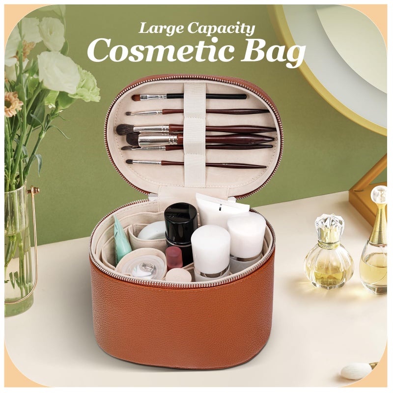 idoltimes Cosmetic Case, Leather Makeup Bag, Portable Handheld Makeup Case, Detachable Compartments - Image 4