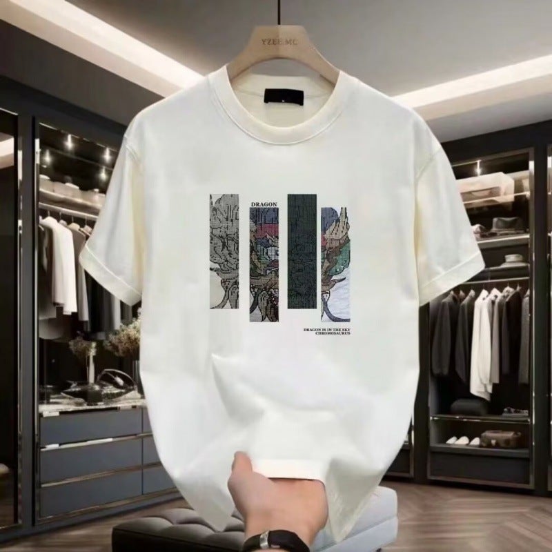 Heavy Short-Sleeved T-Shirt Men'S Loose All-Match Creative Printed Trendy Brand Men'S Simple Printed Top - Image 5