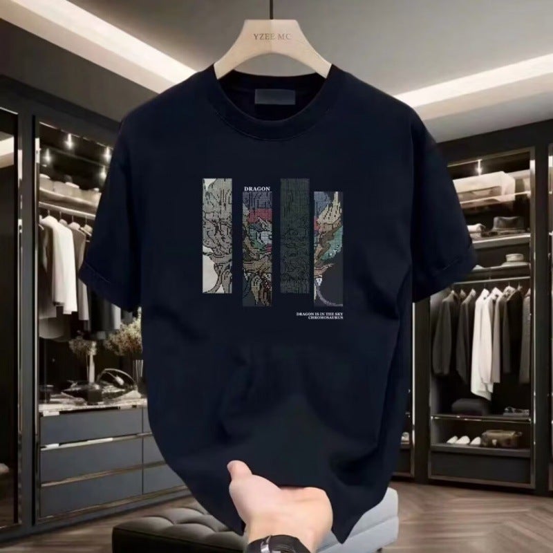 Heavy Short-Sleeved T-Shirt Men'S Loose All-Match Creative Printed Trendy Brand Men'S Simple Printed Top - Image 2