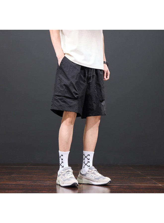EPTISON Summer Men's Ice Silk Breathable Straight-leg Casual Shorts With Fake Back Pockets Wide-leg Cargo Shorts - Image 4