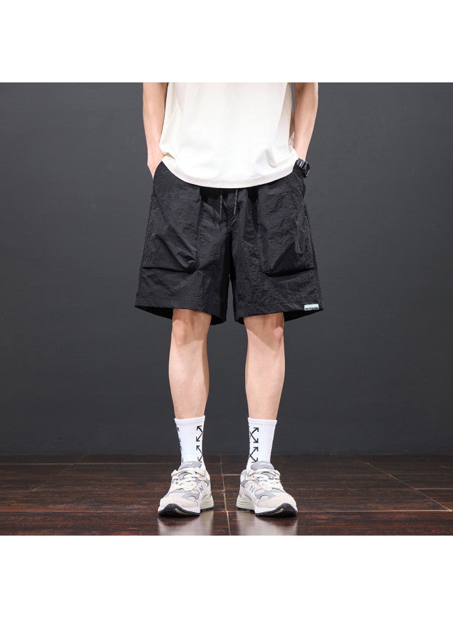EPTISON Summer Men's Ice Silk Breathable Straight-leg Casual Shorts With Fake Back Pockets Wide-leg Cargo Shorts - Image 3