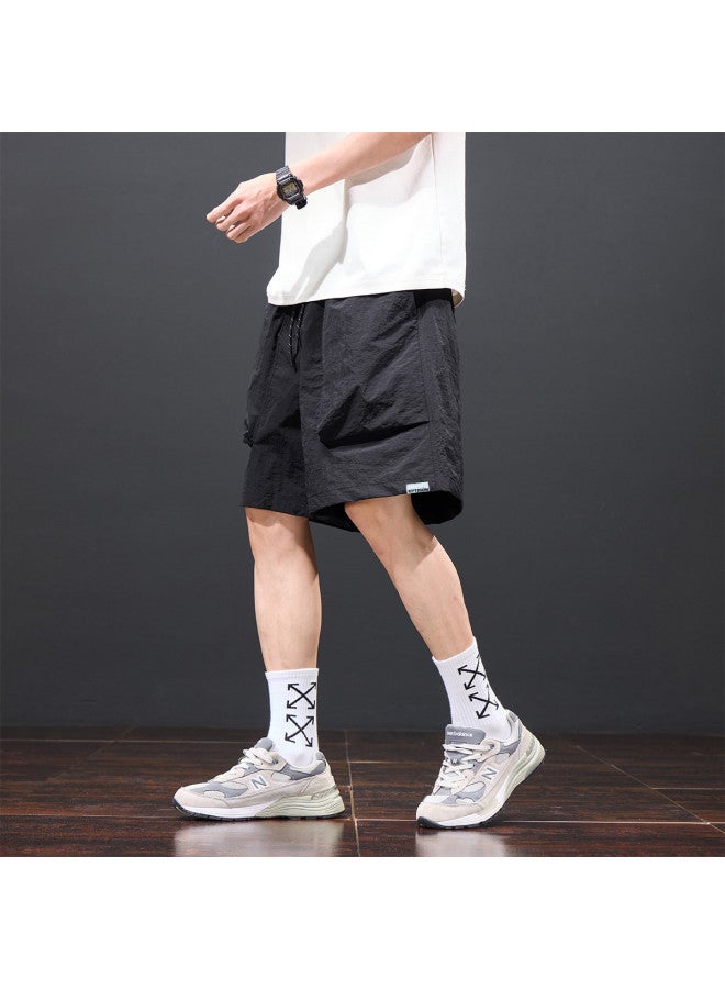 EPTISON Summer Men's Ice Silk Breathable Straight-leg Casual Shorts With Fake Back Pockets Wide-leg Cargo Shorts - Image 2