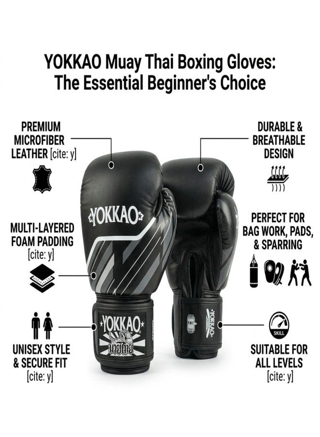 Yokkao Muay Thai Boxing Gloves - Essential Gloves for Beginners Men & Women Microfiber Leather Multi-Layered Foam Padding & Secure Fit (Essential Black, 8oz) - Image 2