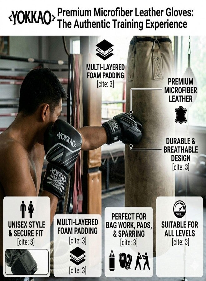 Yokkao Muay Thai Boxing Gloves - Essential Gloves for Beginners Men & Women Microfiber Leather Multi-Layered Foam Padding & Secure Fit (Essential Black, 8oz) - Image 3