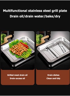Cady One Stainless Steel Baking Sheet And Drain Tray, Barbecue Grilling Tray With Cooling Rack, Oil Drain And Vegetable Preparation Tray, Roasting Tin Pan with Grill Rack Set,Oven Tray Set of 2 Pieces for Bread and Pizza Non-stick Baking Pan, Non-toxic, Durable and Easy to Clean Baking Tray Oven Deep Rectangular Aluminum Baking Tray Silver 45cm×35cm×4.8cm  - Image 5