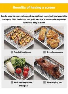 Cady One Stainless Steel Baking Sheet And Drain Tray, Barbecue Grilling Tray With Cooling Rack, Oil Drain And Vegetable Preparation Tray, Roasting Tin Pan with Grill Rack Set,Oven Tray Set of 2 Pieces for Bread and Pizza Non-stick Baking Pan, Non-toxic, Durable and Easy to Clean Baking Tray Oven Deep Rectangular Aluminum Baking Tray Silver 45cm×35cm×4.8cm  - Image 3
