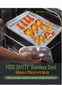 Cady One Stainless Steel Baking Sheet And Drain Tray, Barbecue Grilling Tray With Cooling Rack, Oil Drain And Vegetable Preparation Tray, Roasting Tin Pan with Grill Rack Set,Oven Tray Set of 2 Pieces for Bread and Pizza Non-stick Baking Pan, Non-toxic, Durable and Easy to Clean Baking Tray Oven Deep Rectangular Aluminum Baking Tray Silver 45cm×35cm×4.8cm  - Image 1