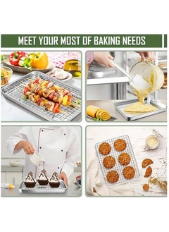 Cady One Stainless Steel Baking Sheet And Drain Tray, Barbecue Grilling Tray With Cooling Rack, Oil Drain And Vegetable Preparation Tray, Roasting Tin Pan with Grill Rack Set,Oven Tray Set of 2 Pieces for Bread and Pizza Non-stick Baking Pan, Non-toxic, Durable and Easy to Clean Baking Tray Oven Deep Rectangular Aluminum Baking Tray Silver 45cm×35cm×4.8cm  - Image 5