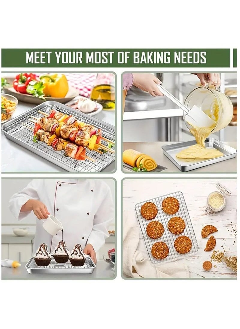 Joybos - Roasting Tin Pan with Grill Rack,Oven Tray Set of 2 Pieces for Bread and Pizza High Thickness Stainless Steel Baking Tray Cookie Baking Tray with Cooling Rack, Stainless Steel Baking Sheet And Drain Tray, Non-stick Baking Pan, Non-toxic, Durable and Easy to Clean Baking Tray Oven Deep Rectangular Aluminum Baking Tray Silver 45cm×35cm×4.8cm - Image 1