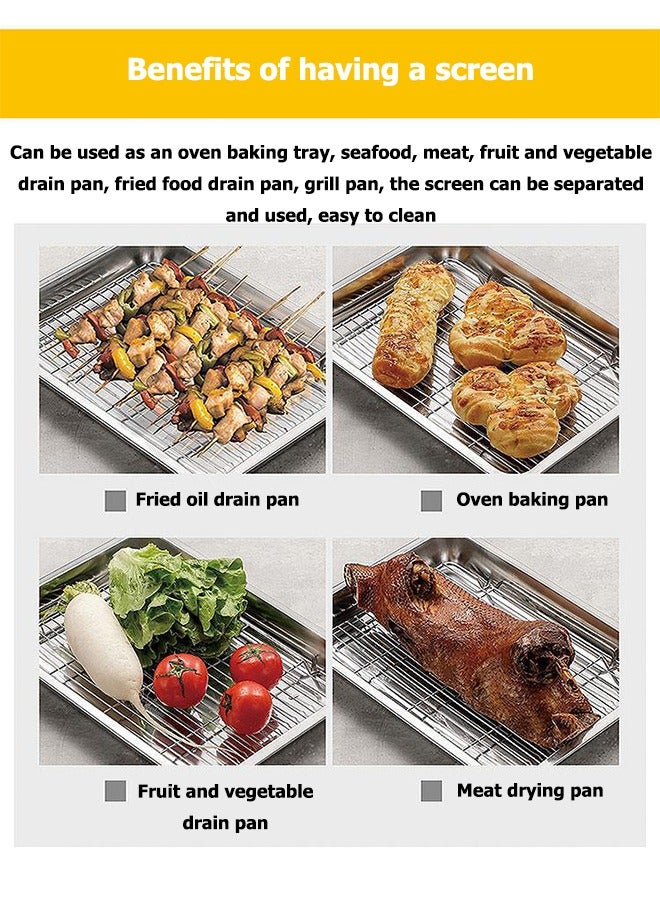 JOYBOS صينية تحميص مع رف شواء، مجموعة صينية فرن من قطعتين للخبز والبيتزا، صينية خبز من الفولاذ المقاوم للصدأ عالية السُمك، صينية خبز البسكويت مع رف تبريد، صينية خبز من الفولاذ المقاوم للصدأ وصينية تصريف، صينية خبز غير لاصقة، غير سامة ومتينة وسهلة التنظيف، صينية خبز مستطيلة عميقة من الفولاذ المقاوم للصدأ باللون الفضي - Image 3