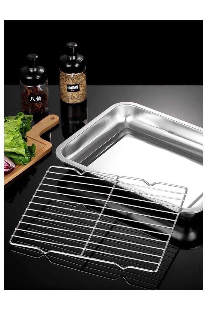 JOYBOS صينية تحميص مع رف شواء، مجموعة صينية فرن من قطعتين للخبز والبيتزا، صينية خبز من الفولاذ المقاوم للصدأ عالية السُمك، صينية خبز البسكويت مع رف تبريد، صينية خبز من الفولاذ المقاوم للصدأ وصينية تصريف، صينية خبز غير لاصقة، غير سامة ومتينة وسهلة التنظيف، صينية خبز مستطيلة عميقة من الفولاذ المقاوم للصدأ باللون الفضي - Image 1