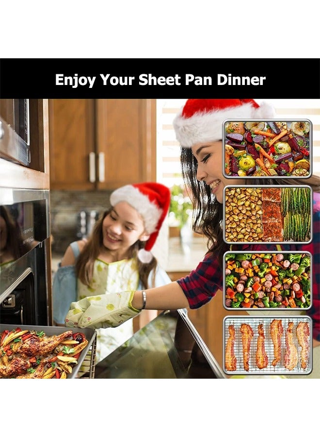 JOYBOS صينية تحميص مع رف شواء، مجموعة صينية فرن من قطعتين للخبز والبيتزا، صينية خبز من الفولاذ المقاوم للصدأ عالية السُمك، صينية خبز البسكويت مع رف تبريد، صينية خبز من الفولاذ المقاوم للصدأ وصينية تصريف، صينية خبز غير لاصقة، غير سامة ومتينة وسهلة التنظيف، صينية خبز مستطيلة عميقة من الفولاذ المقاوم للصدأ باللون الفضي - Image 5