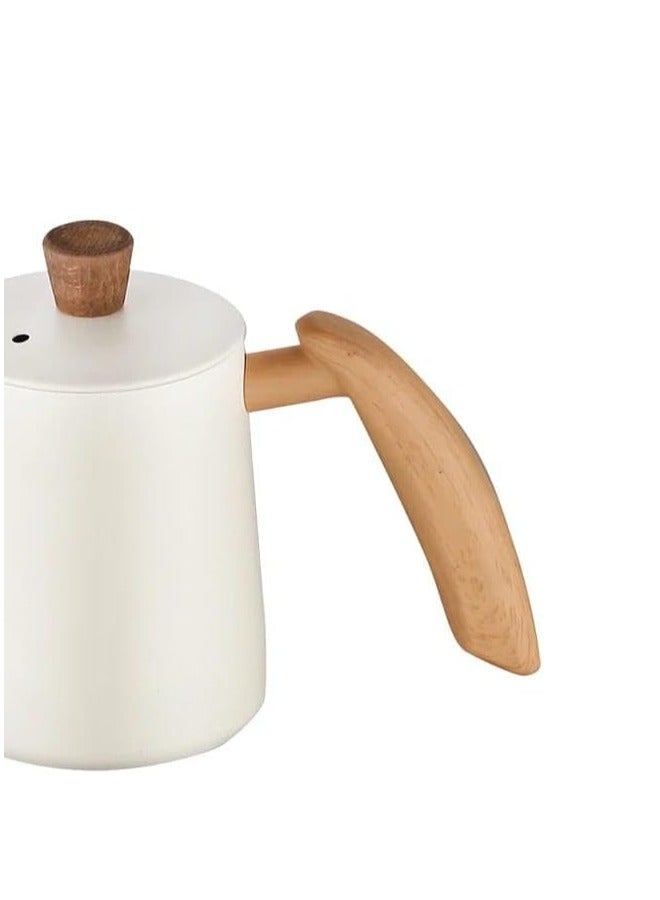 Liying 350ml Stainless Steel Pour over Coffee Kettle Drip Coffee Pot with Wooden Design Handle and Lid, Long Narrow Spout Coffee Pot Tea Stove Kettles for Home Brewing, Camping and Traveling (White) - Image 2