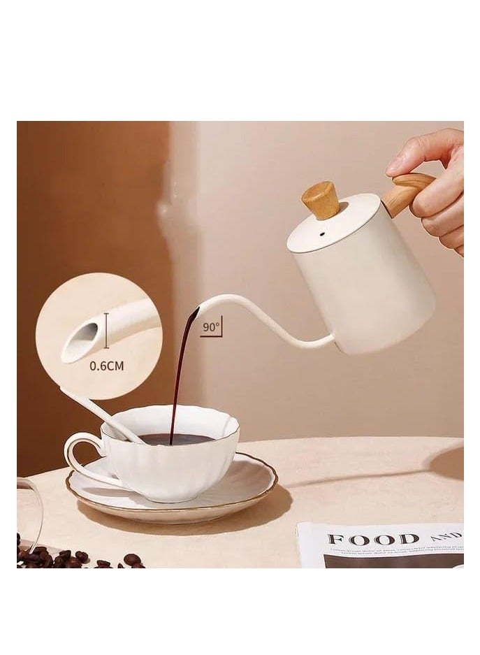 Liying 350ml Stainless Steel Pour over Coffee Kettle Drip Coffee Pot with Wooden Design Handle and Lid, Long Narrow Spout Coffee Pot Tea Stove Kettles for Home Brewing, Camping and Traveling (White) - Image 5