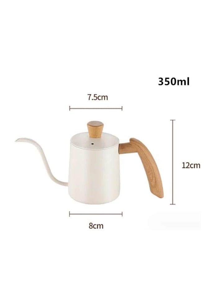 Liying 350ml Stainless Steel Pour over Coffee Kettle Drip Coffee Pot with Wooden Design Handle and Lid, Long Narrow Spout Coffee Pot Tea Stove Kettles for Home Brewing, Camping and Traveling (White) - Image 3