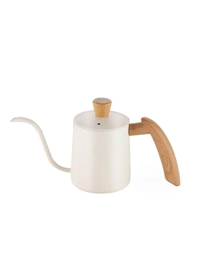 Liying 350ml Stainless Steel Pour over Coffee Kettle Drip Coffee Pot with Wooden Design Handle and Lid, Long Narrow Spout Coffee Pot Tea Stove Kettles for Home Brewing, Camping and Traveling (White) - Image 1