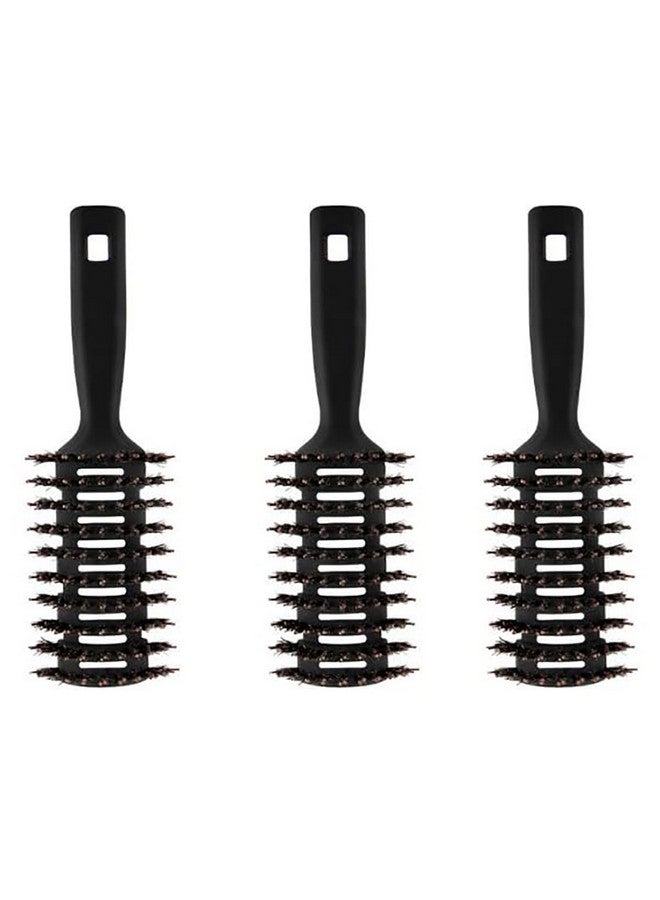 Hearts Hair Brush | Flexible Bristles Brush | Hair Brush With Paddle | Quick Drying Hair Brush | Suitable For All Hair Types | Round Vented Hair Brush | 3 Piece | C13-X-Blk | Black - Image 1
