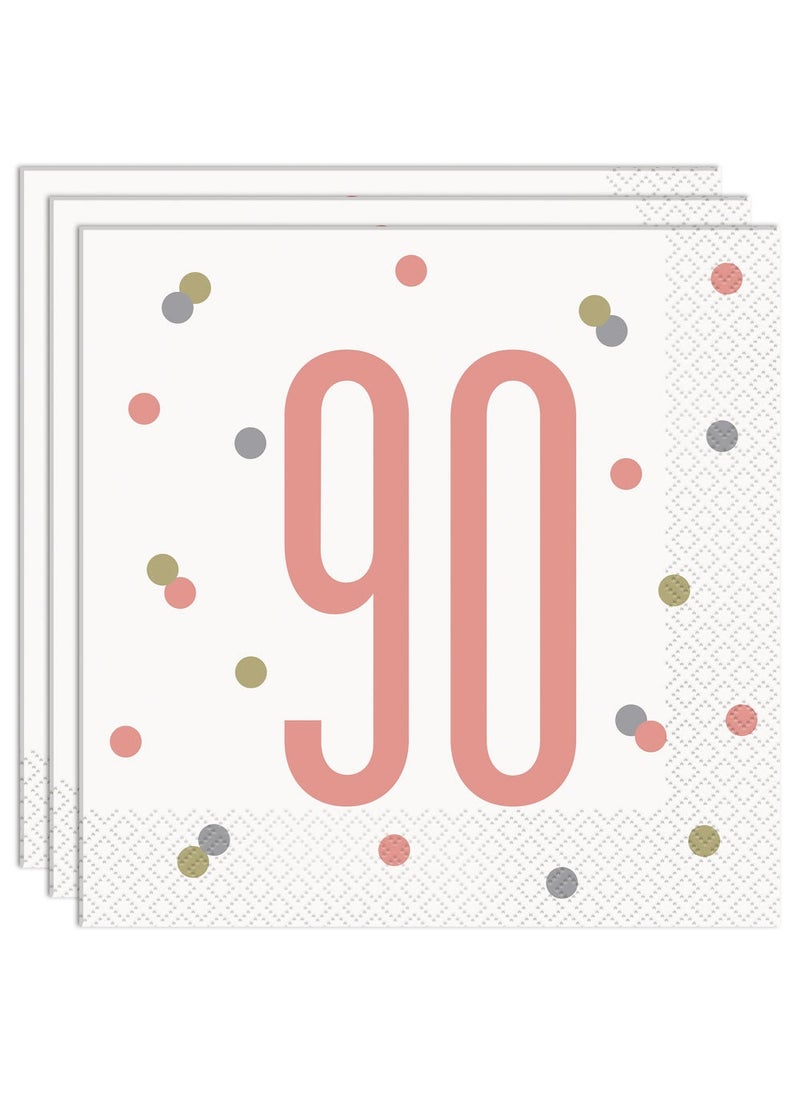 Unique 90 Years Birthday Anniversary Napkins White Pink Party 33cm 16-Pack