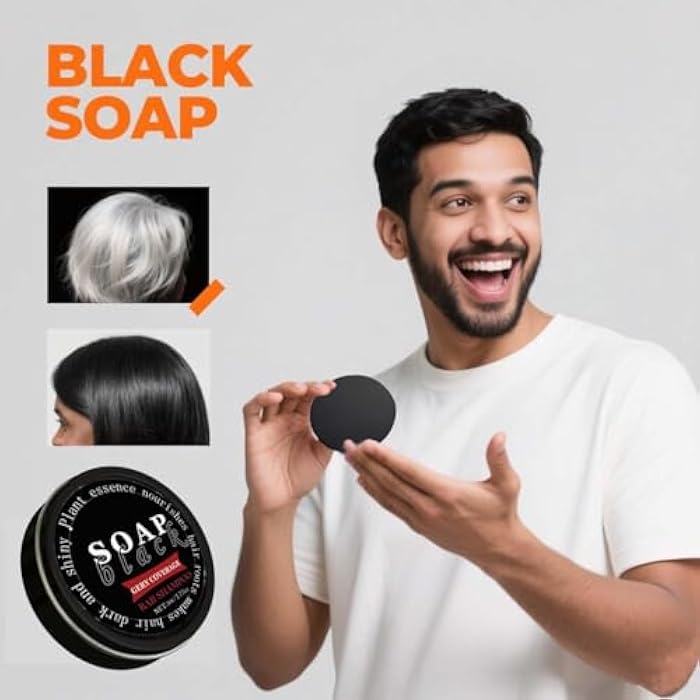 Black Soap Gray Hair Coverage Soap, Black Hair Shampoo Bar for Hair Darkening and Stronger, Grey Hair Reverse Bar Restore Healthy Hair Color - Image 3