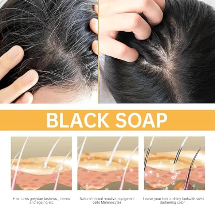 Black Soap Gray Hair Coverage Soap, Black Hair Shampoo Bar for Hair Darkening and Stronger, Grey Hair Reverse Bar Restore Healthy Hair Color - Image 4