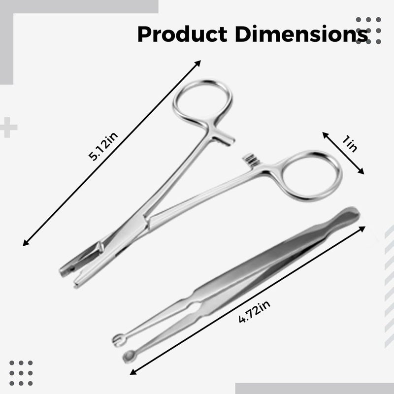 2 Pcs Piercing Tools, Stainless Steel Plier With Grabber, Clamping Tweezers, For Nose Lip Ear Body Piercing, 9-3 Mm Barbell Clamp - Image 2