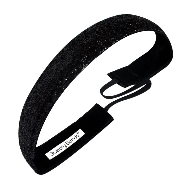 Sweaty Bands Womens Girl Headband - Non-Slip Velvet-Lined Sparkle Hairband - Viva Diva Black 1-Inch - Image 1