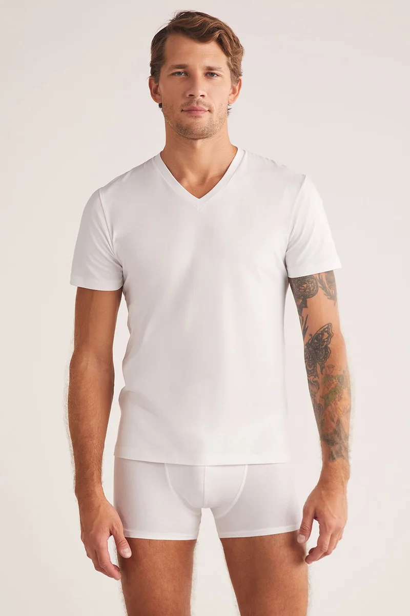 KOM Short Sleeve Cotton Modal Men's Antonio V Neck T-shirt