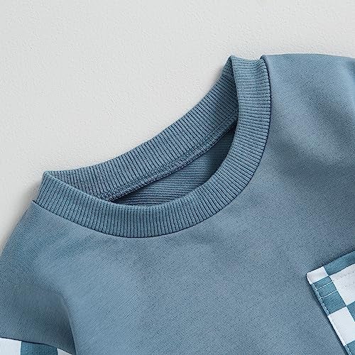 allshope Toddler Baby Boy Fall Outfit Checkerboard Patchwork Long Sleeve Sweatshirts Elastic Waist Pants Cute Newborn Clothes Set (Color Blue, 18-24 Months) - Image 4