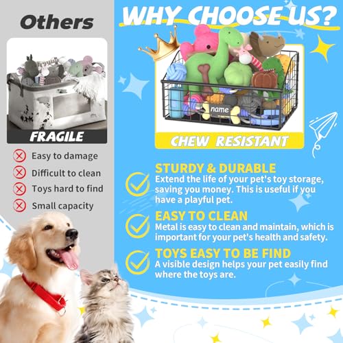 Kaiferty Indestructible Dog Toy basket Small Toy Box for Dogs Pet Toy Bin Dog Metal Basket for Toys Toy Storage Organizer Cat Toy Box for Living Room AreaBlack - Image 3