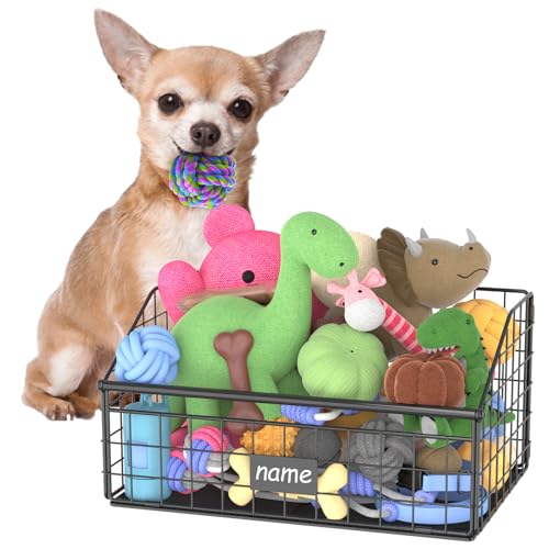 Kaiferty Indestructible Dog Toy basket Small Toy Box for Dogs Pet Toy Bin Dog Metal Basket for Toys Toy Storage Organizer Cat Toy Box for Living Room AreaBlack - Image 1